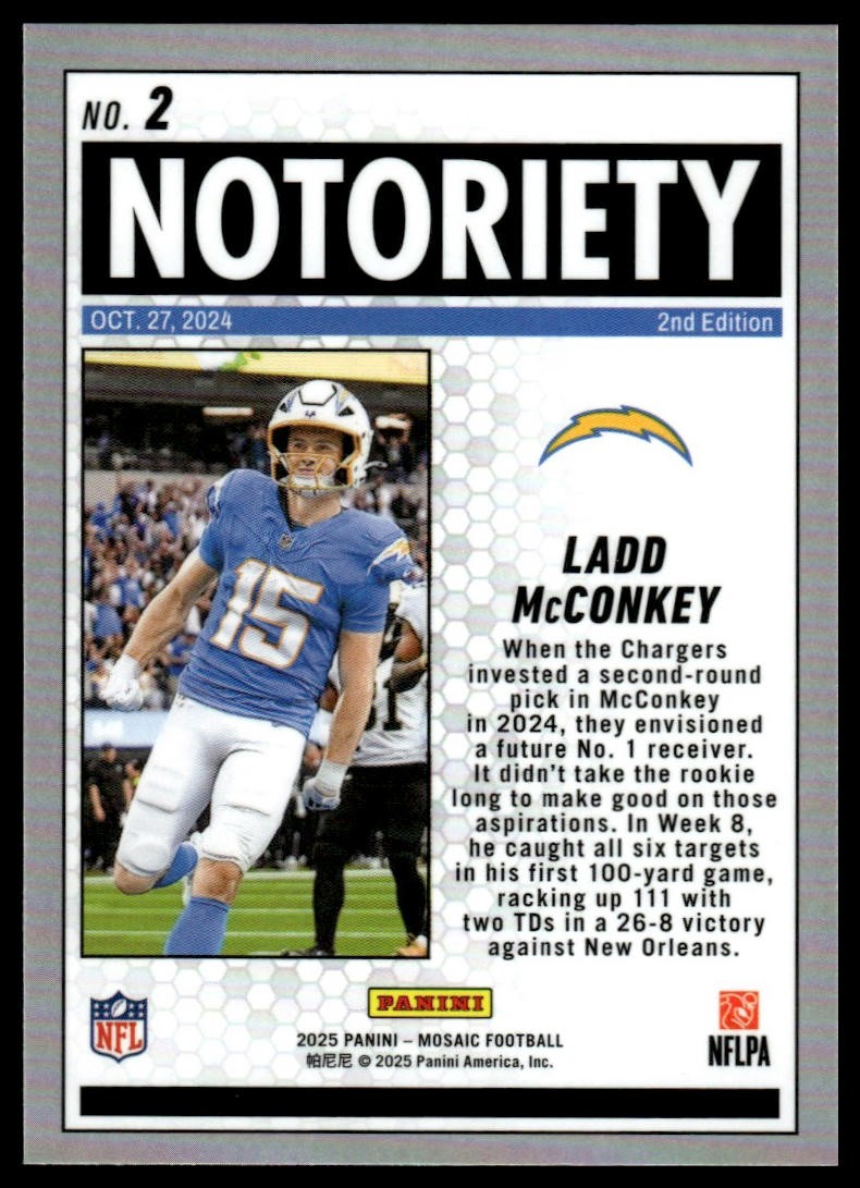 2025 Panini Mosaic #2 Ladd McConkey Notoriety