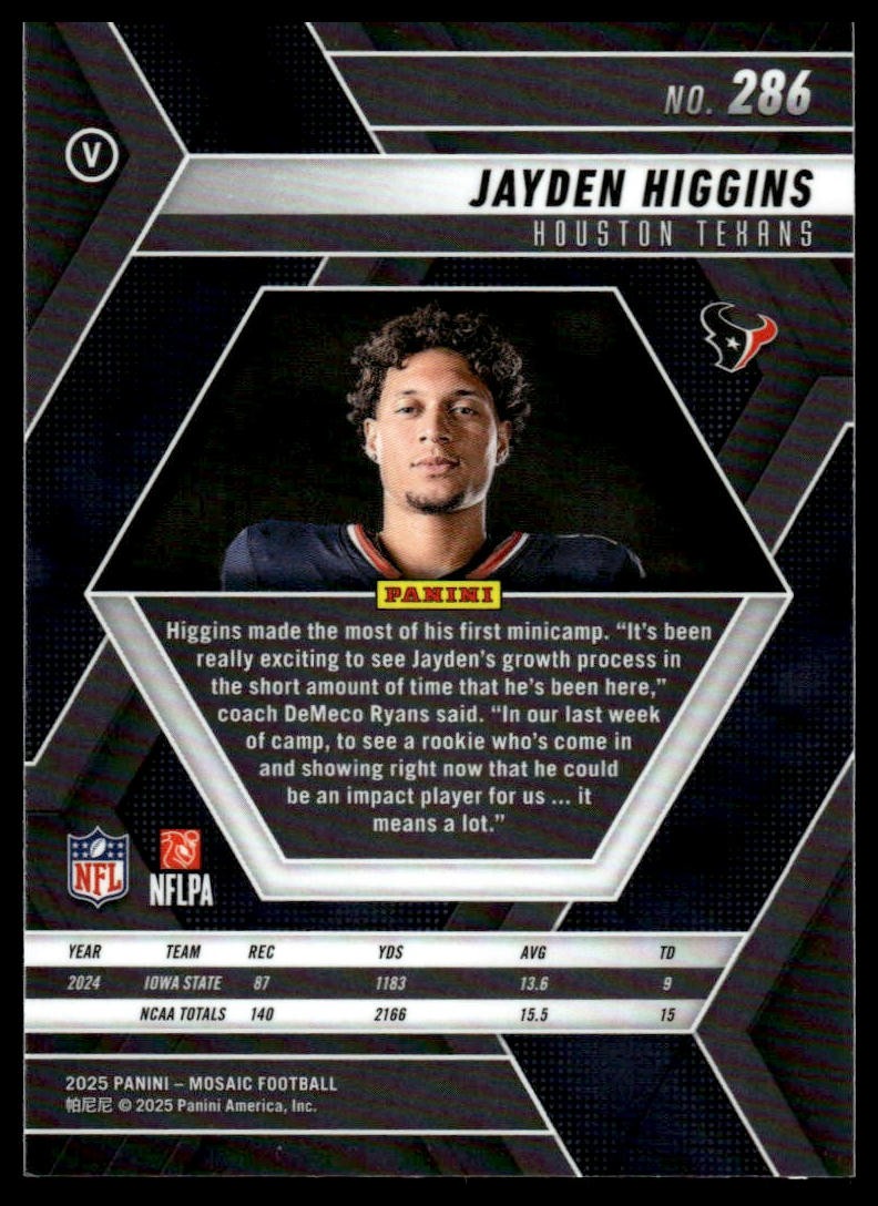 2025 Panini Mosaic #286 Jayden Higgins