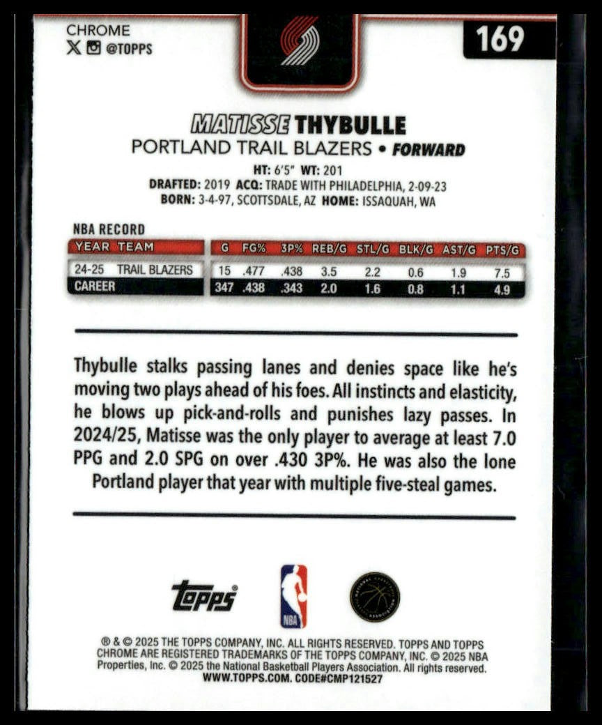 2025-26 Topps Chrome #169 Matisse Thybulle Prism