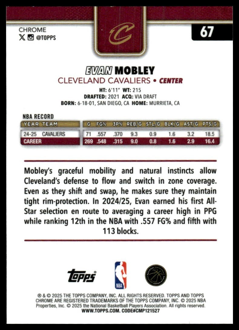 2025-26 Topps Chrome #67 Evan Mobley