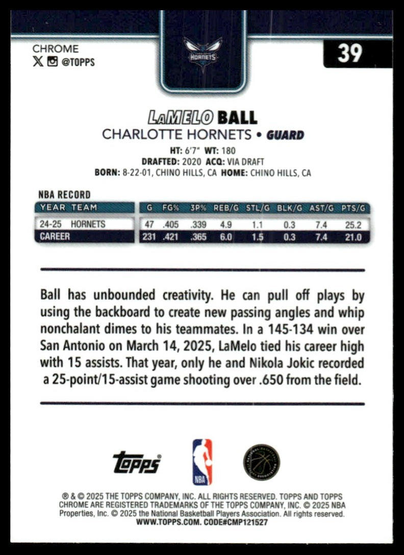 2025-26 Topps Chrome #39 LaMelo Ball