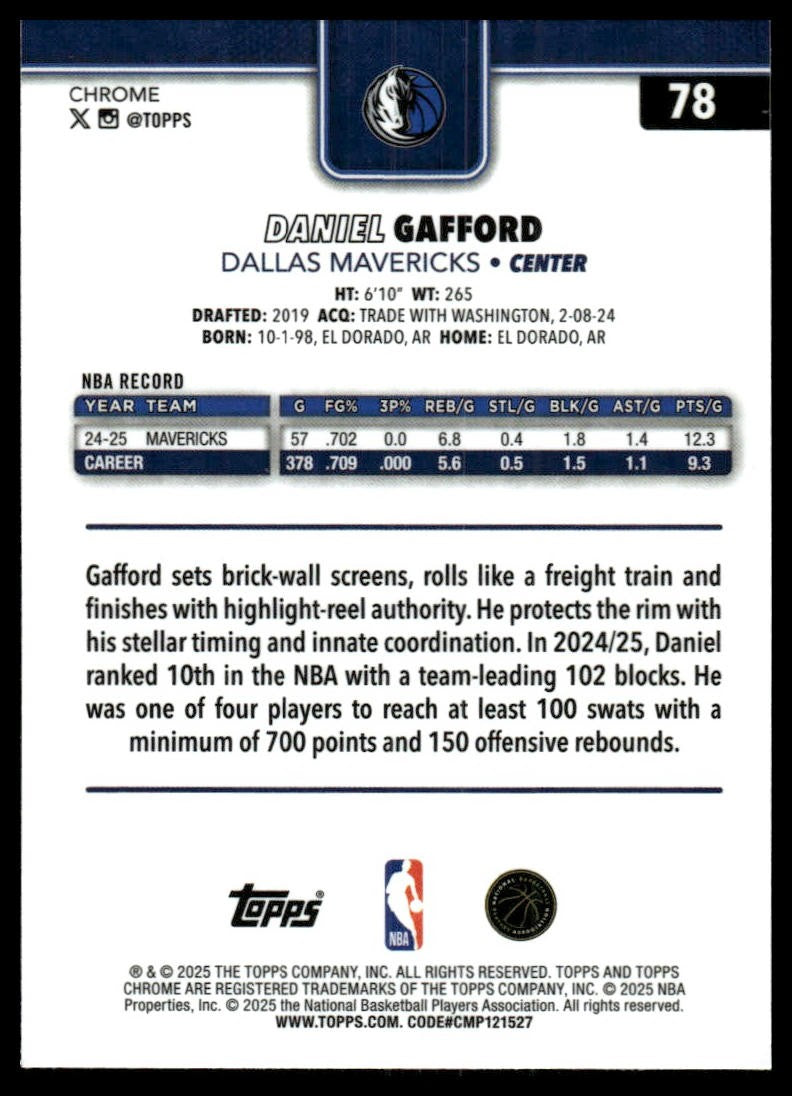 2025-26 Topps Chrome #78 Daniel Gafford