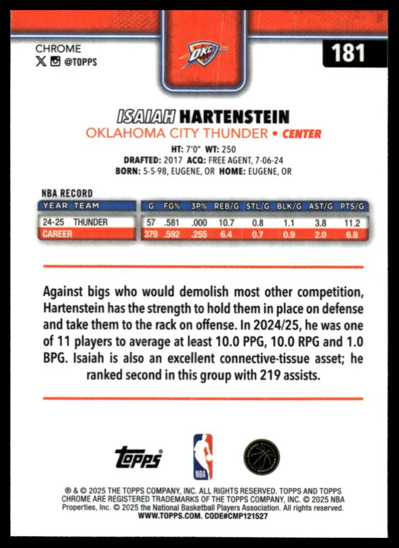 2025-26 Topps Chrome #181 Isaiah Hartenstein