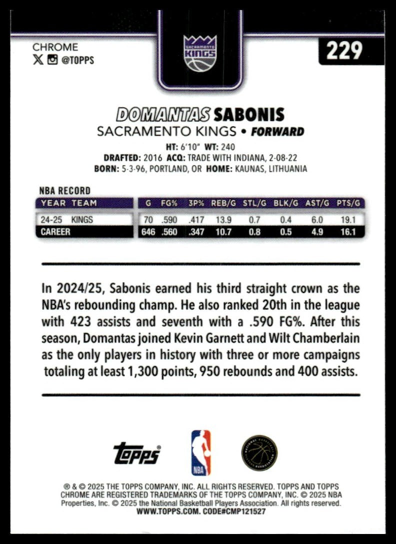 2025-26 Topps Chrome #229 Domantas Sabonis
