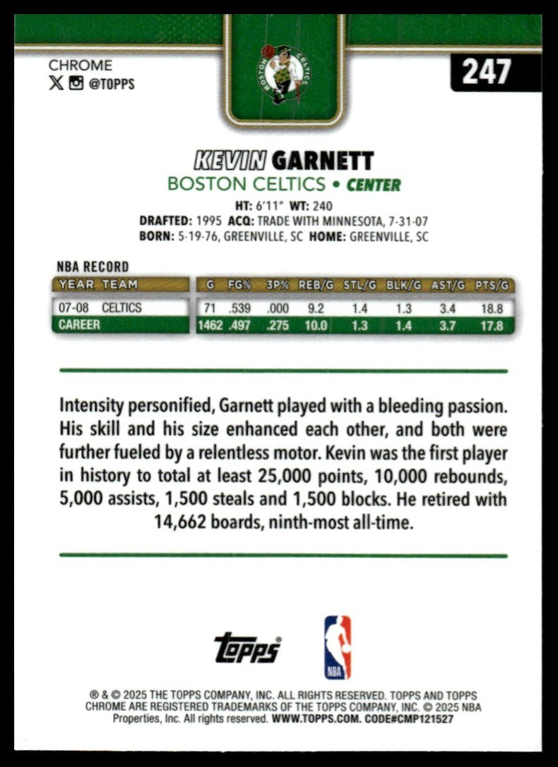 2025-26 Topps Chrome #247 Kevin Garnett