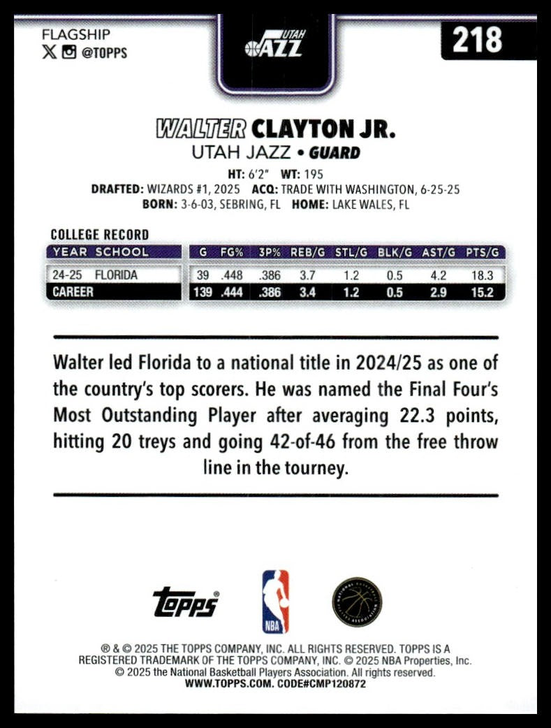 2025-26 Topps #218 Walter Clayton Jr.