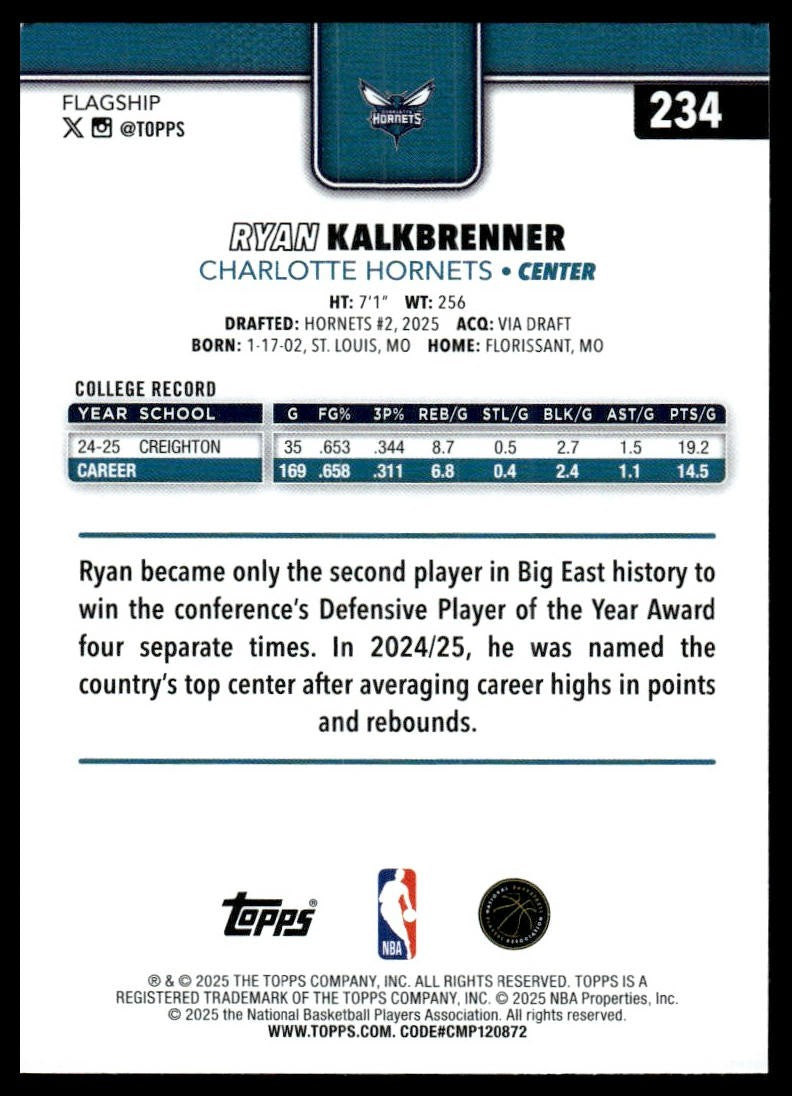 2025-26 Topps #234 Ryan Kalkbrenner