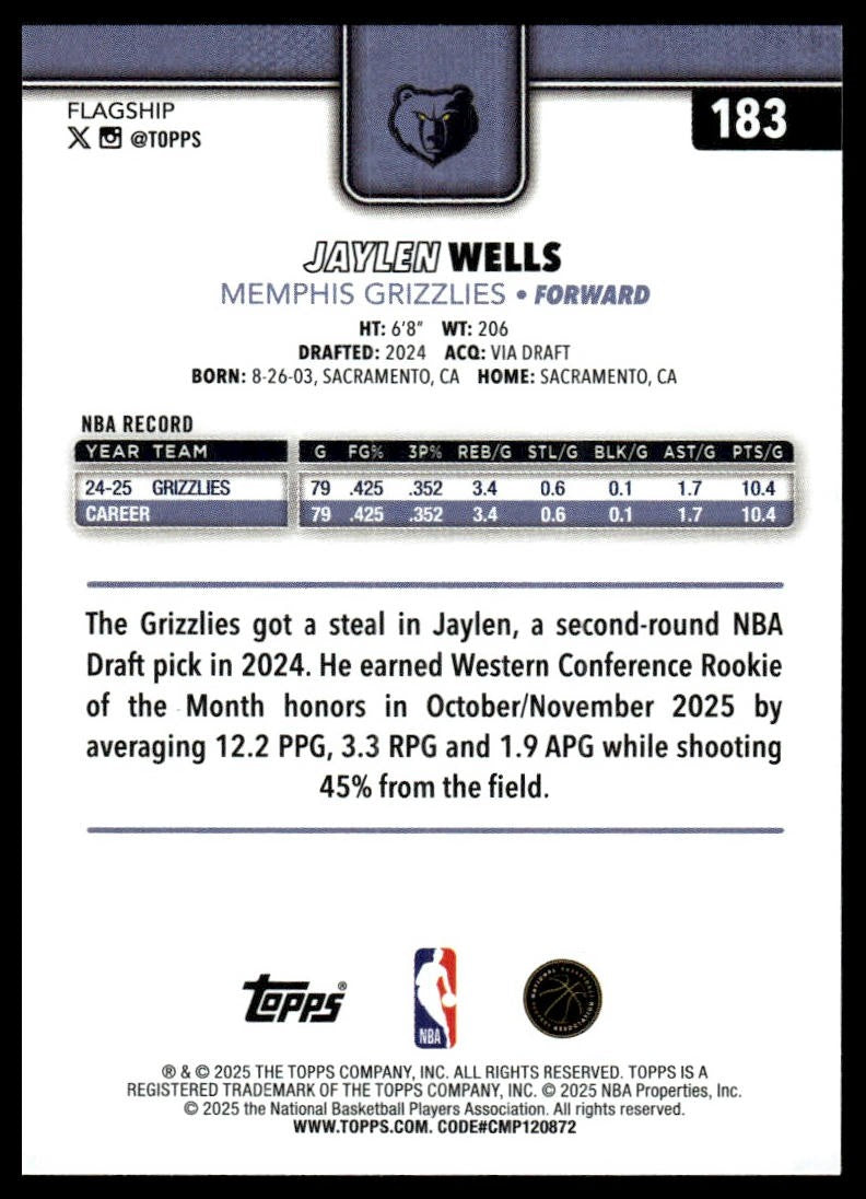 2025-26 Topps #183 Jaylen Wells