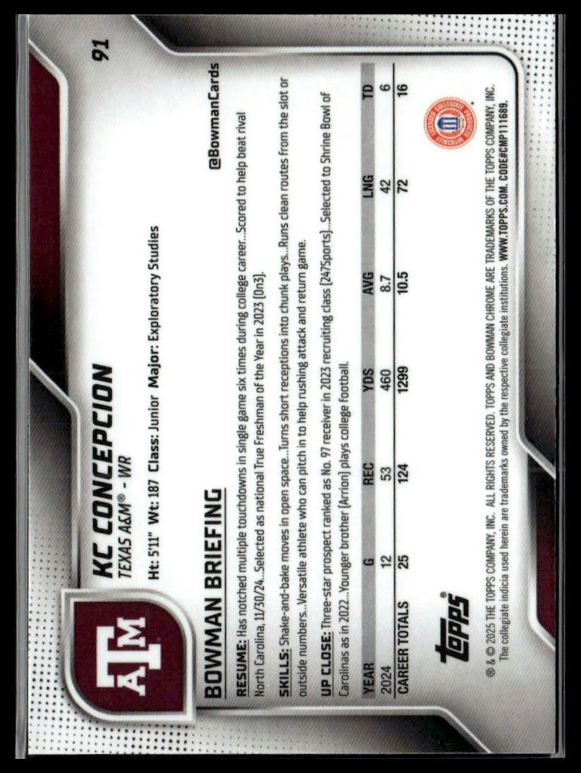 2025 Bowman University Chrome #91 KC Concepcion