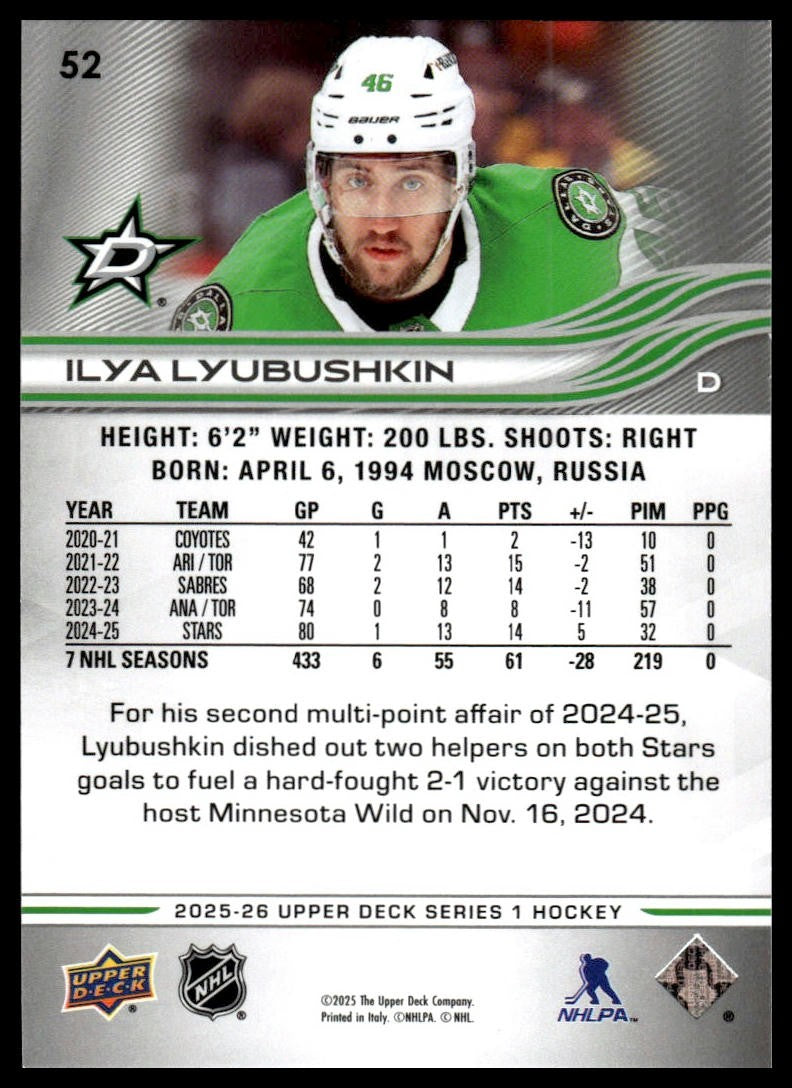 2025-26 Upper Deck #52 Ilya Lyubushkin