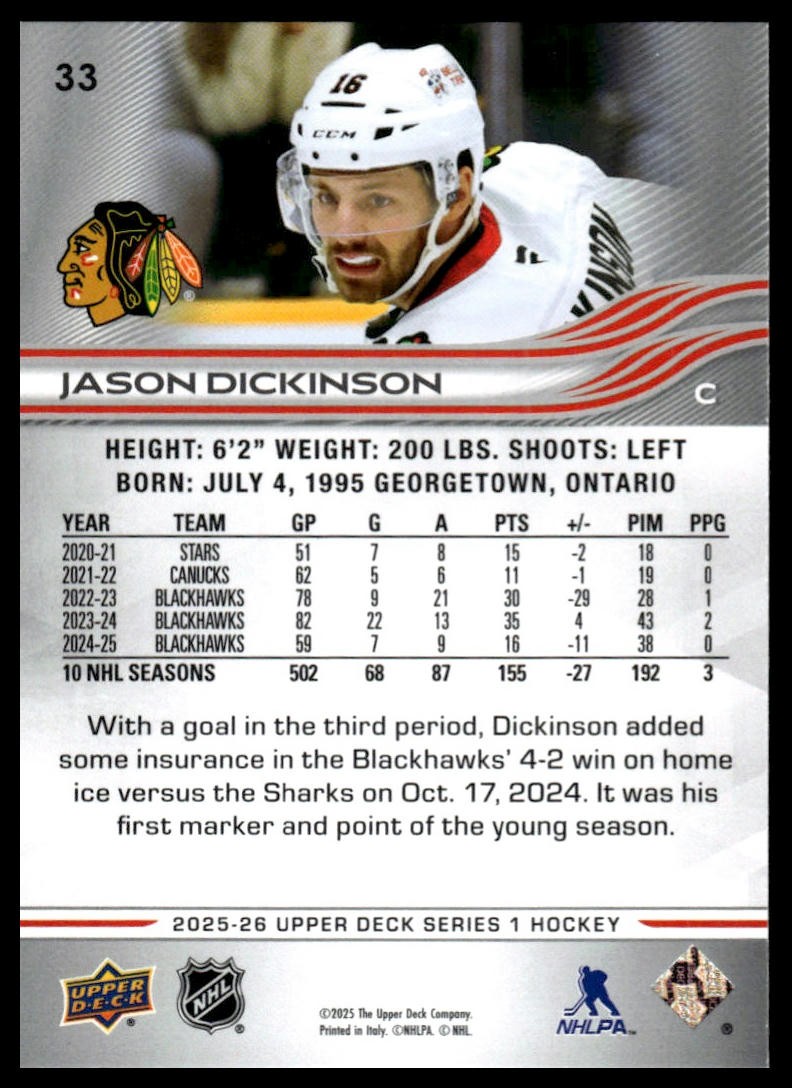2025-26 Upper Deck #33 Jason Dickinson