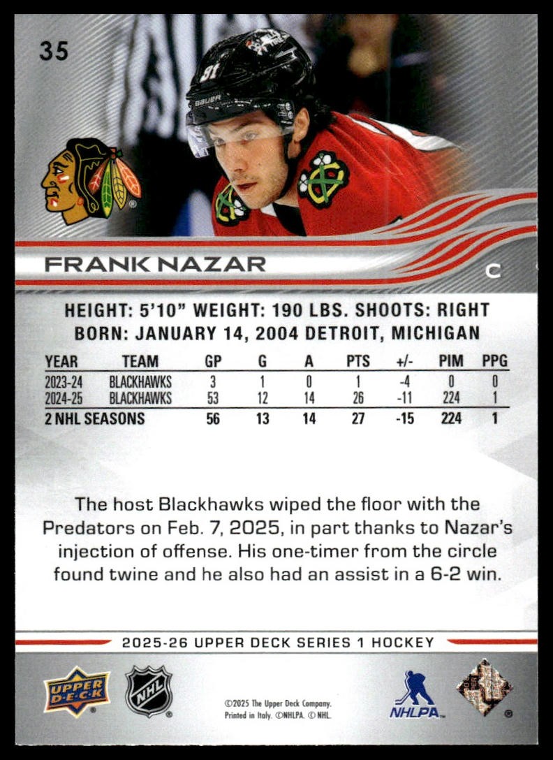 2025-26 Upper Deck #35 Frank Nazar