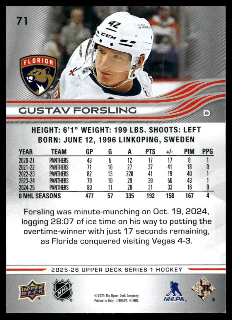 2025-26 Upper Deck #71 Gustav Forsling