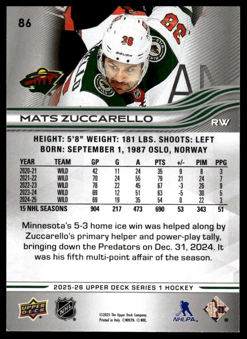 2025-26 Upper Deck #86 Mats Zuccarello