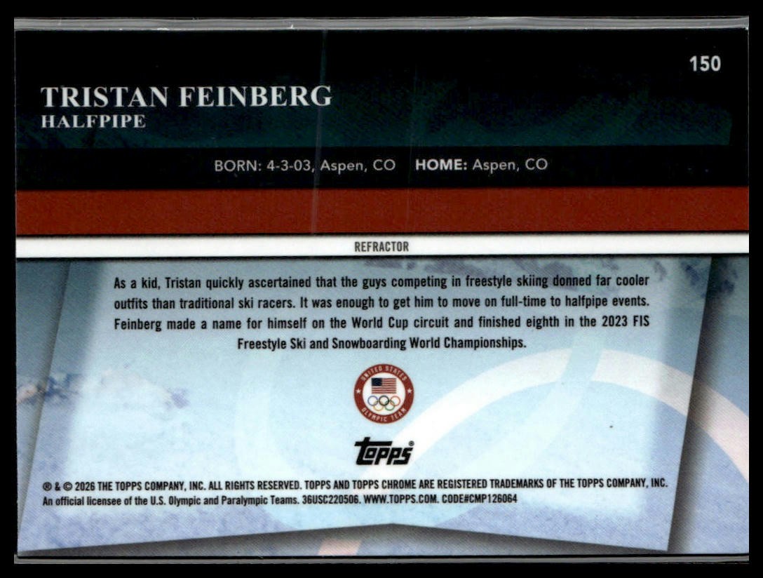 2026 Topps Chrome U.S. Winter Olympic Hopefuls #150 Tristan Feinberg Refractor
