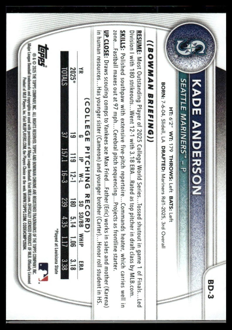 2025 Bowman Draft #BD-3 Kade Anderson
