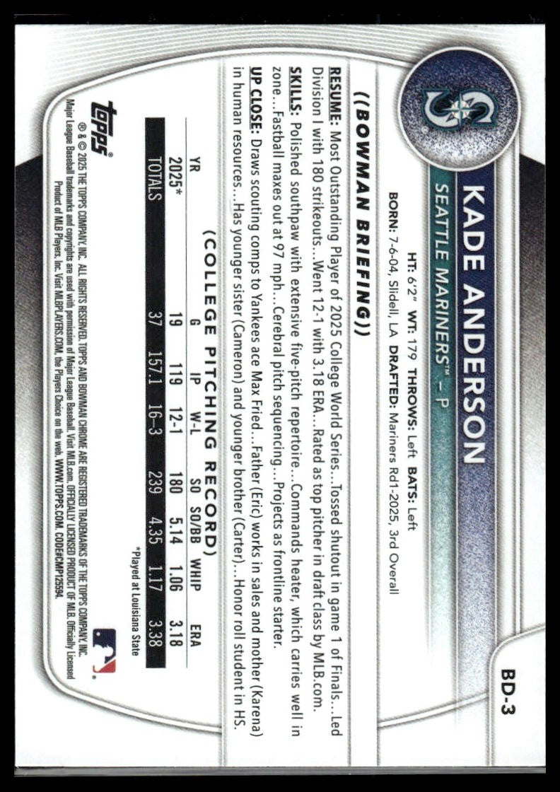 2025 Bowman Draft #BD-3 Kade Anderson