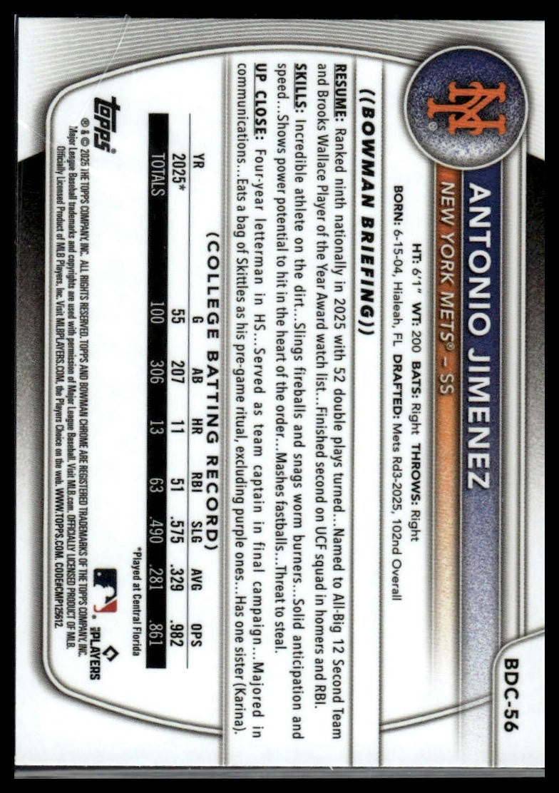2025 Bowman Draft #BDC-56 Antonio Jimenez Chrome