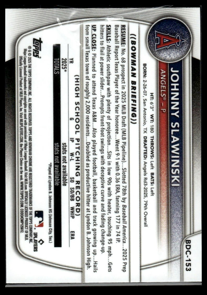 2025 Bowman Draft #BDC-153 Johnny Slawinski Chrome
