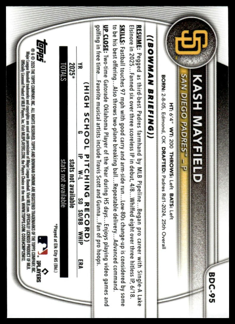 2025 Bowman Draft #BDC-95 Kash Mayfield Chrome