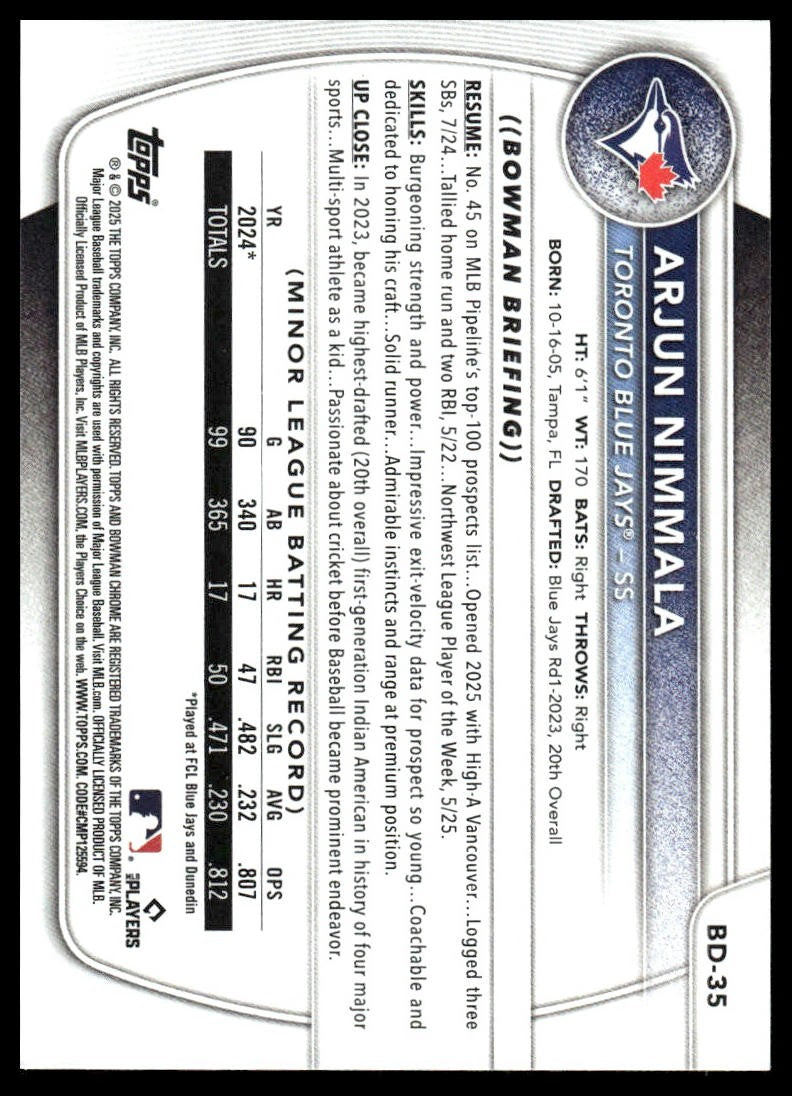 2025 Bowman Draft #BD-35 Arjun Nimmala