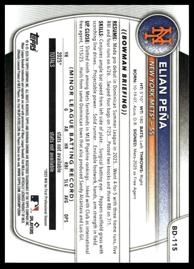 2025 Bowman Draft #BD-115 Elian Peña