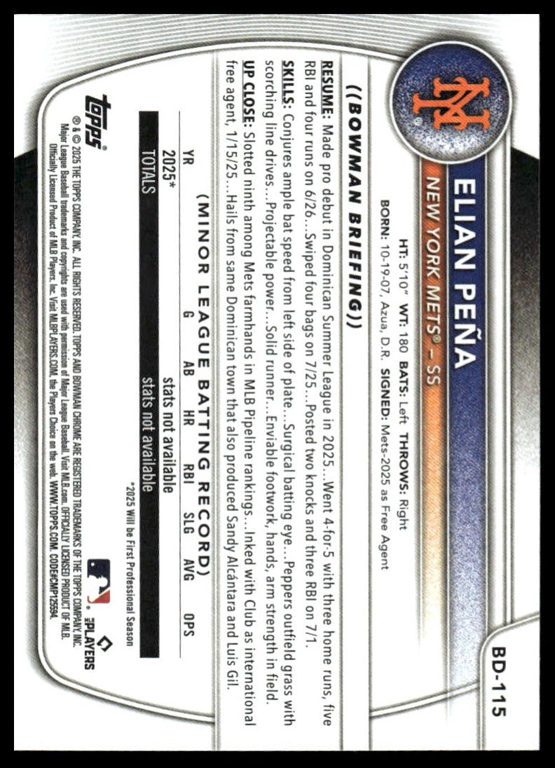 2025 Bowman Draft #BD-115 Elian Peña