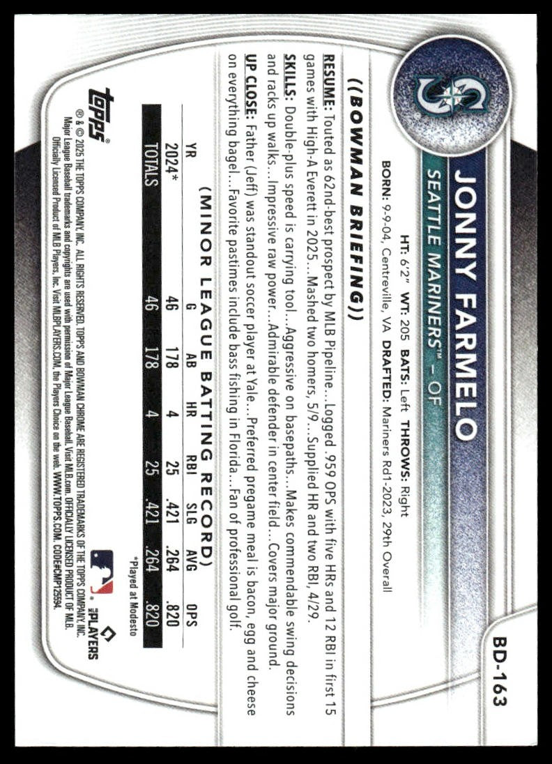 2025 Bowman Draft #BD-163 Jonny Farmelo