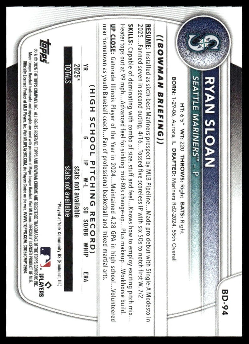 2025 Bowman Draft #BD-94 Ryan Sloan
